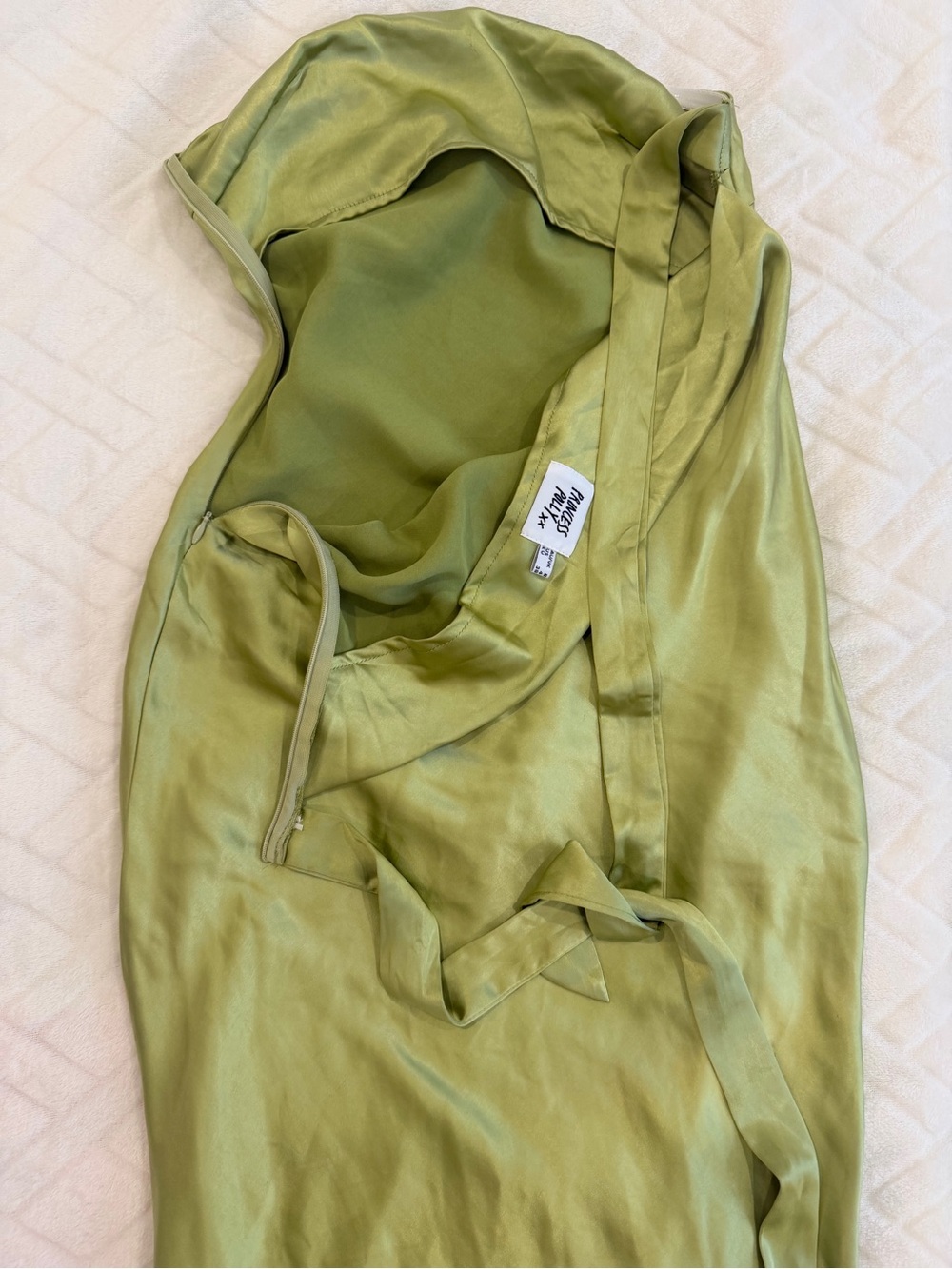 PRINCESS POLLY Strapless Satin Slip Dress in Chartreuse - Picture 7 of 8